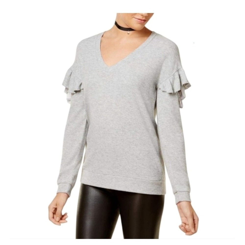 Crave Fame Almost Famous Gray Ruffle Tie Sleeve Sz S Pullover Edgy‎ Indie Sleeze